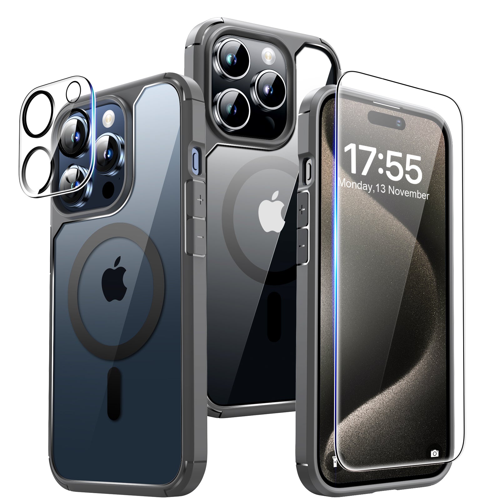 TAURI 5 in 1 Magnetic Case for iPhone 15 Pro Max [Mili-Grade Drop Protection] with 2X Screen Protector+2X Camera Lens Protector, Super Transparent Slim for iPhone 15 Pro Max Case Mag-Safe-Clear