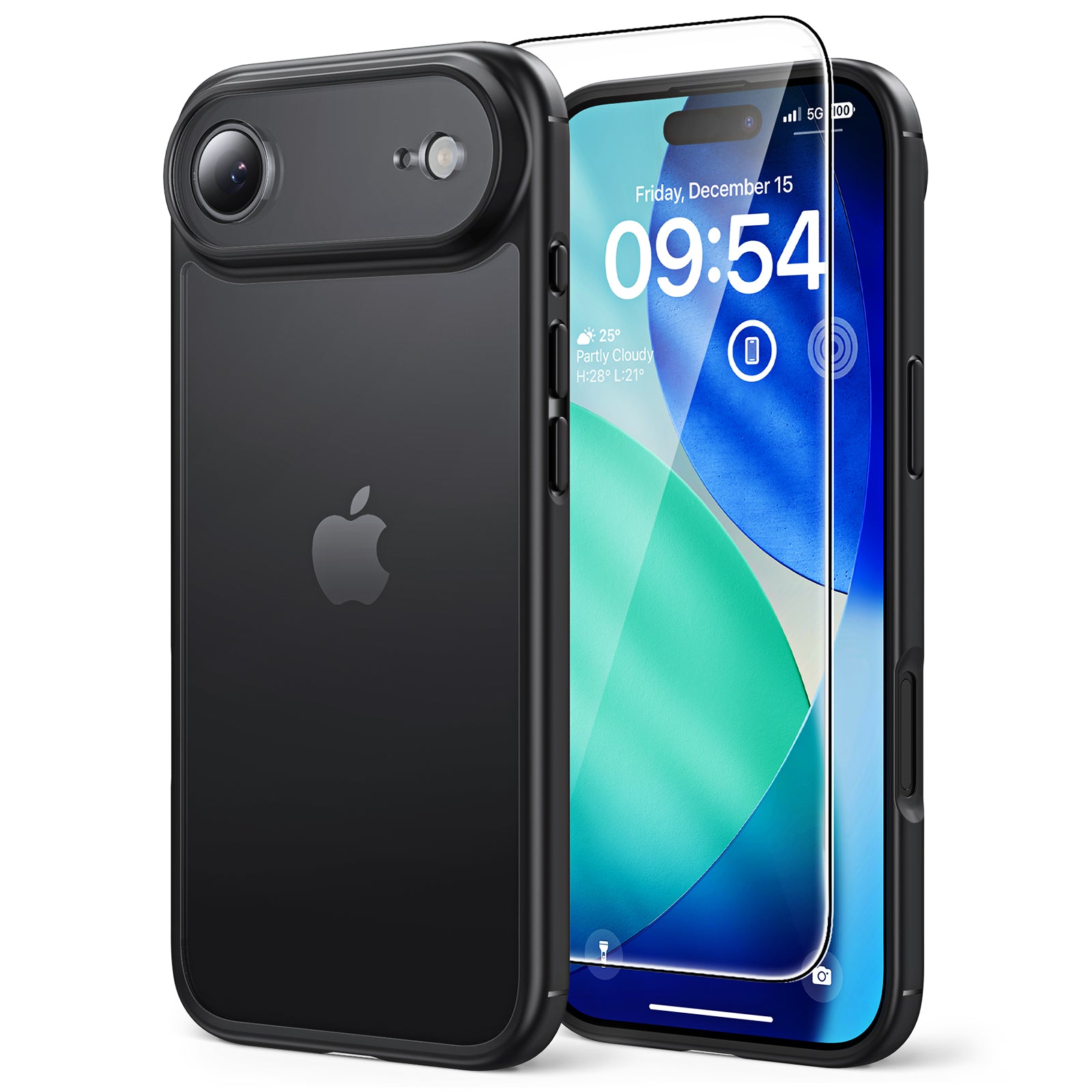 TAURI for iPhone Air Case, Full Camera Protection with Screen Protector, Translucent Matte Military-Grade Protection Shockproof Slim Phone Case for iPhone Air, Matte Black