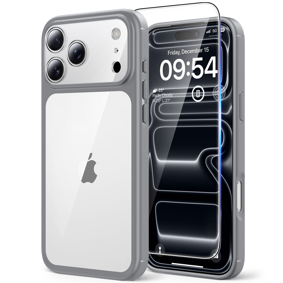 TAURI for iPhone 17 Pro Case, Full Camera Protection with Screen Protector, Anti-Yellowing Military-Grade Protection Shockproof Slim Phone Case for iPhone 17 Pro, Grey