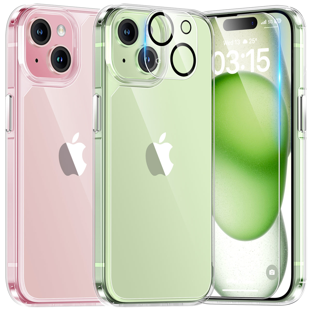 TAURI Funda transparente 5 en 1 para iPhone 15 Pro Max, [no amarillenta y  defensa de caída mil-de 15 pies] con 2 protectores de pantalla + 2