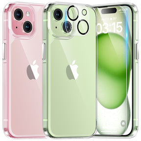 TAURI for iPhone 15 Case, [5 in 1] 1X Clear Case [Not-Yellowing] with 2X Screen Protector + 2X Camera Lens Protector, [Military Grade Drop Protection] Shockproof Slim Phone Case for iPhone 15, 6.1"