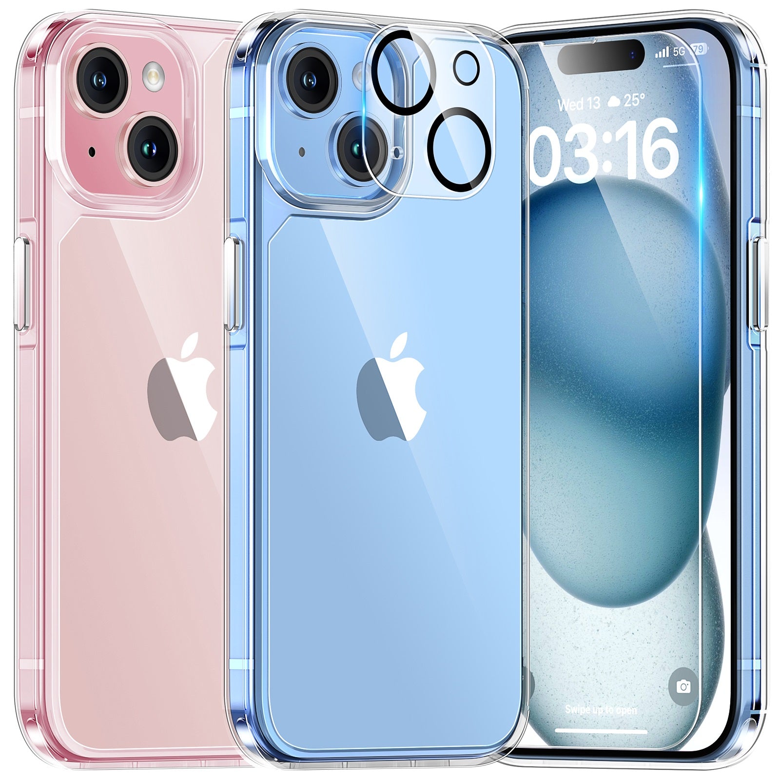 TAURI for iPhone 15 Case, [5 in 1] 1X Clear Case [Not-Yellowing] with 2X Screen Protector + 2X Camera Lens Protector, [Military Grade Drop Protection] Shockproof Slim Phone Case for iPhone 15, 6.1"