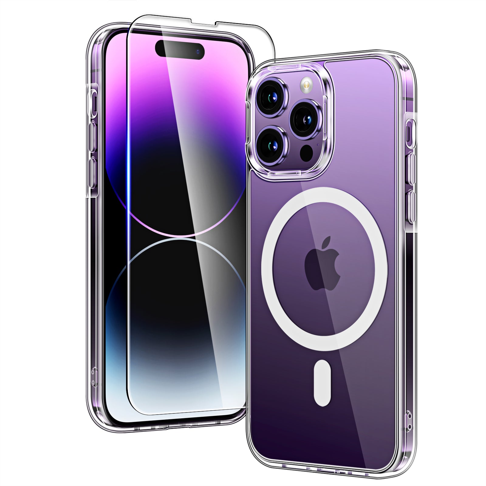 TAURI 3 in 1 for iPhone 14 Pro Max Case, Compatible with MagSafe [Not-Yellowing] with 2X Screen Protector, Military-Grade Protection, Magnetic Case for iPhone 14 Pro Max 6.7", Clear