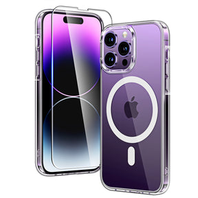 TAURI 3 in 1 for iPhone 14 Pro Max Case, Compatible with MagSafe [Not-Yellowing] with 2X Screen Protector, Military-Grade Protection, Magnetic Case for iPhone 14 Pro Max 6.7", Clear