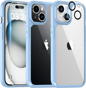 TAURI for iPhone 15 Plus Case, [5 in 1] 1X Clear Case [Not-Yellowing] with 2X Screen Protector + 2X Camera Lens Protector, [Militarized Drop Defense] Slim Phone Case 6.7 inch, Light Blue