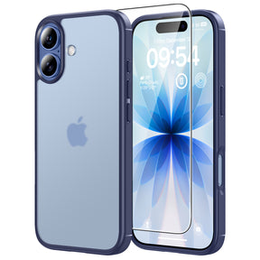 TAURI for iPhone 17 Case, Anti-Yellowing with Screen Protector, Translucent Matte Military-Grade Protection Shockproof Slim Phone Case for iPhone 17, Matte Blue