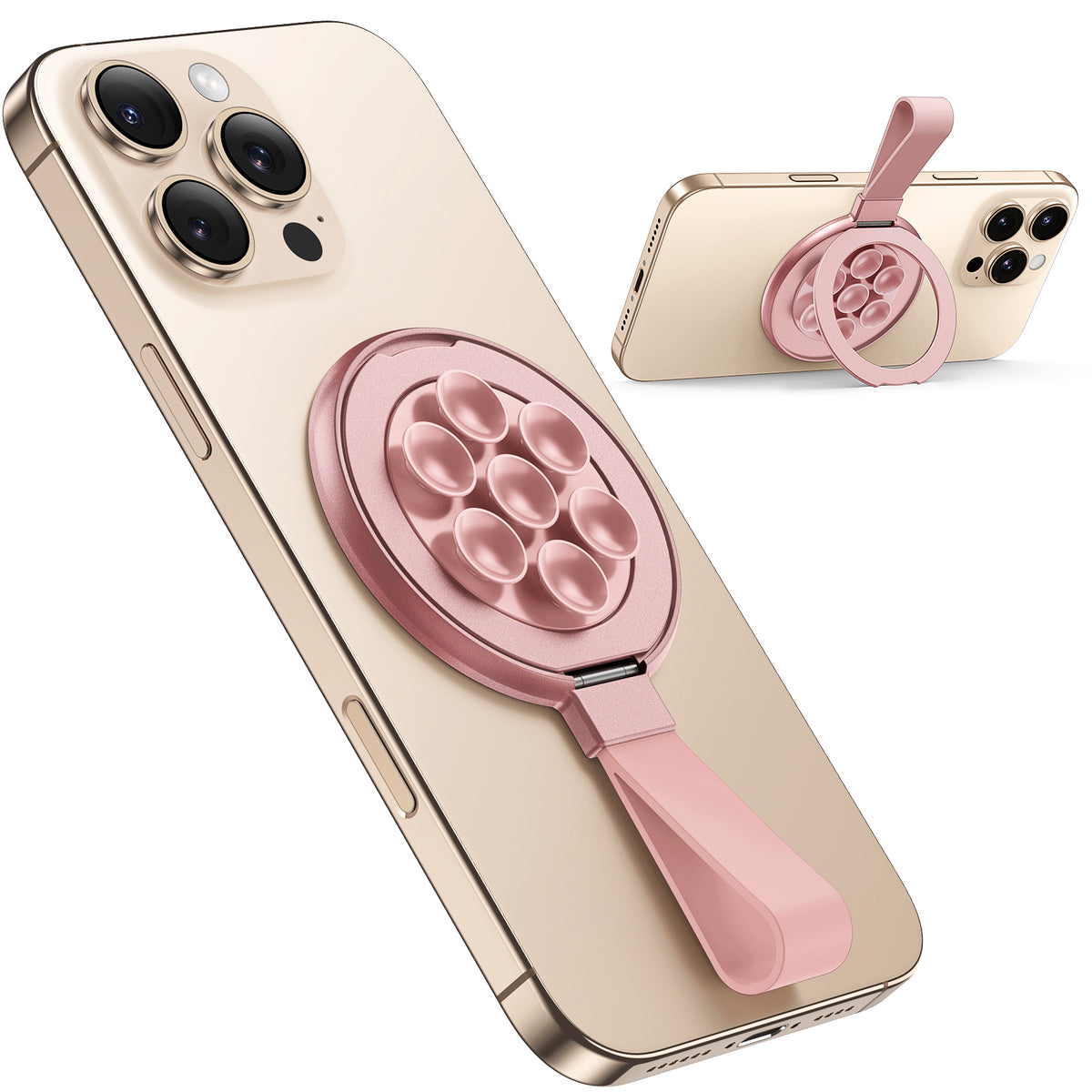 TAURI for Magsafe Suction Phone Grip - Universal Magnetic Suction Grip, 360° Rotating Hands-Free Holder, Silicone Suction Grip for iPhone 16 Pro Max/15/Android/S25,Pink