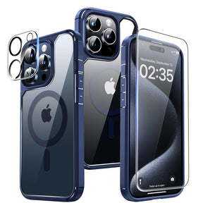TAURI 5 in 1 Magnetic Case for iPhone 15 Pro Max [Mili-Grade Drop Protection] with 2X Screen Protector+2X Camera Lens Protector, Super Transparent Slim for iPhone 15 Pro Max Case Mag-Safe-Clear