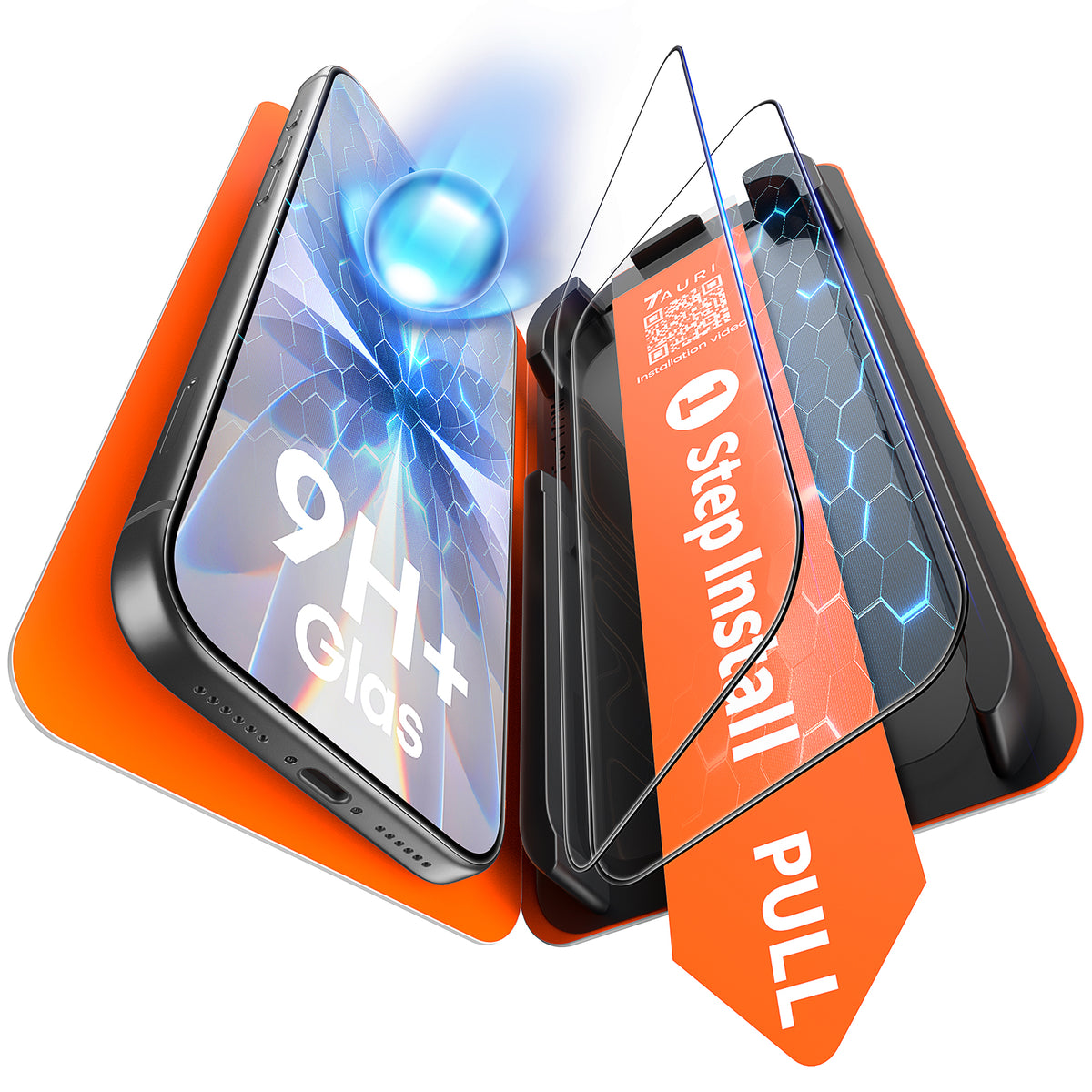 TAURI 2 Pack for iPhone 17 Screen Protector, [1-Step Install] with Auto Dust-Removal, 9H+ Tempered Glass, Full Coverage Protection, Anti-scratch [Military-Grade Shatterproof] Bubble-Free