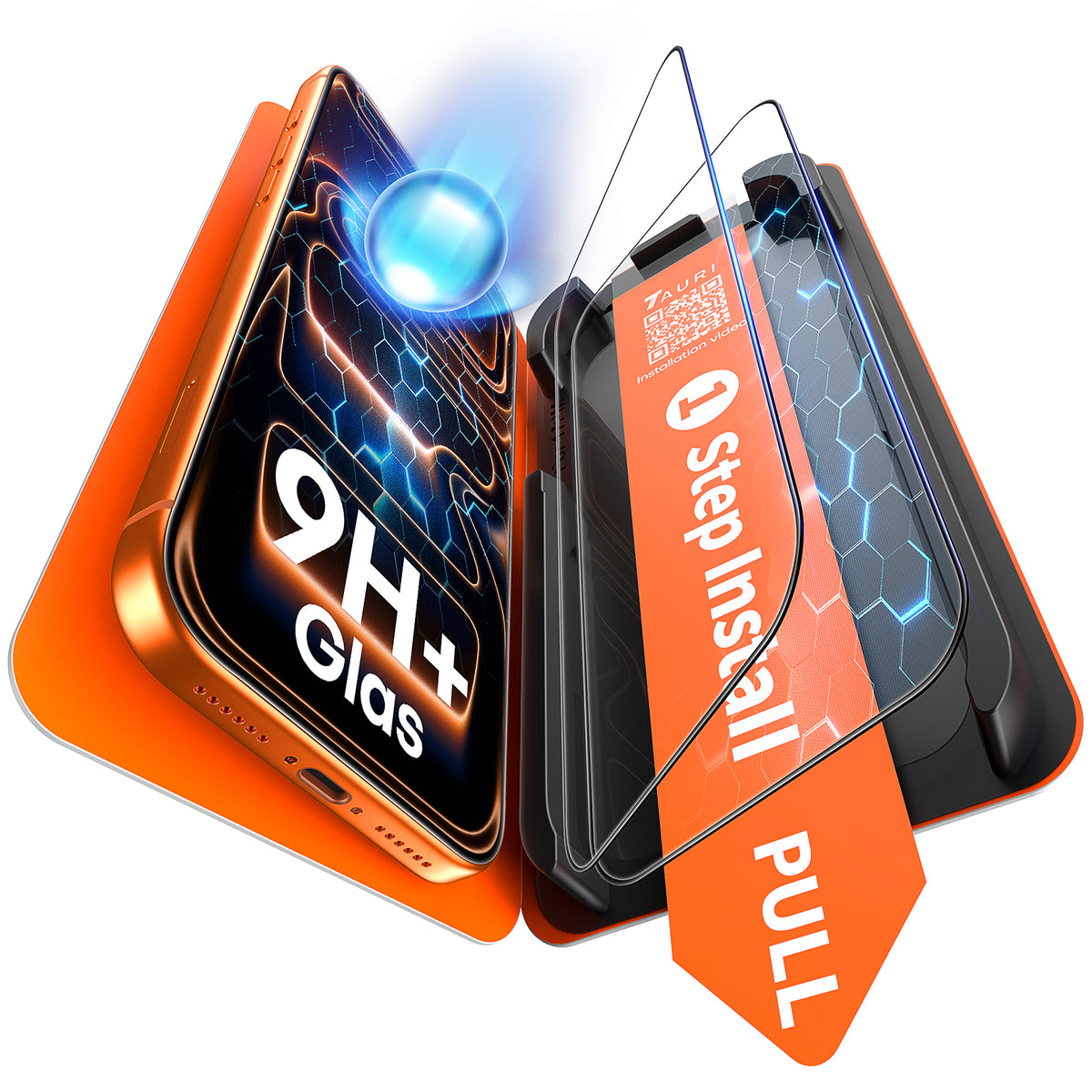TAURI 2 Pack for iPhone 17 Pro Screen Protector, [1-Step Install] with Auto Dust-Removal, 9H+ Tempered Glass, Full Coverage Protection, Anti-scratch [Military-Grade Shatterproof] Bubble-Free