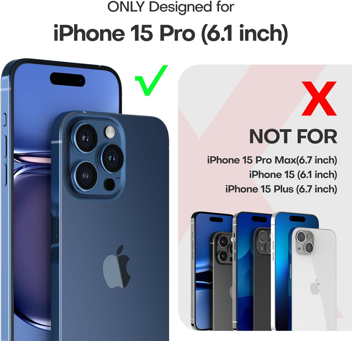 TAURI 5 in 1 for iPhone 15 Pro Case Clear, [Not-Yellowing] with 2X Screen Protector + 2X Camera Lens Protector, [15 FT Military Grade Protection] Slim Shockproof Case for iPhone 15 Pro 6.1 Inch