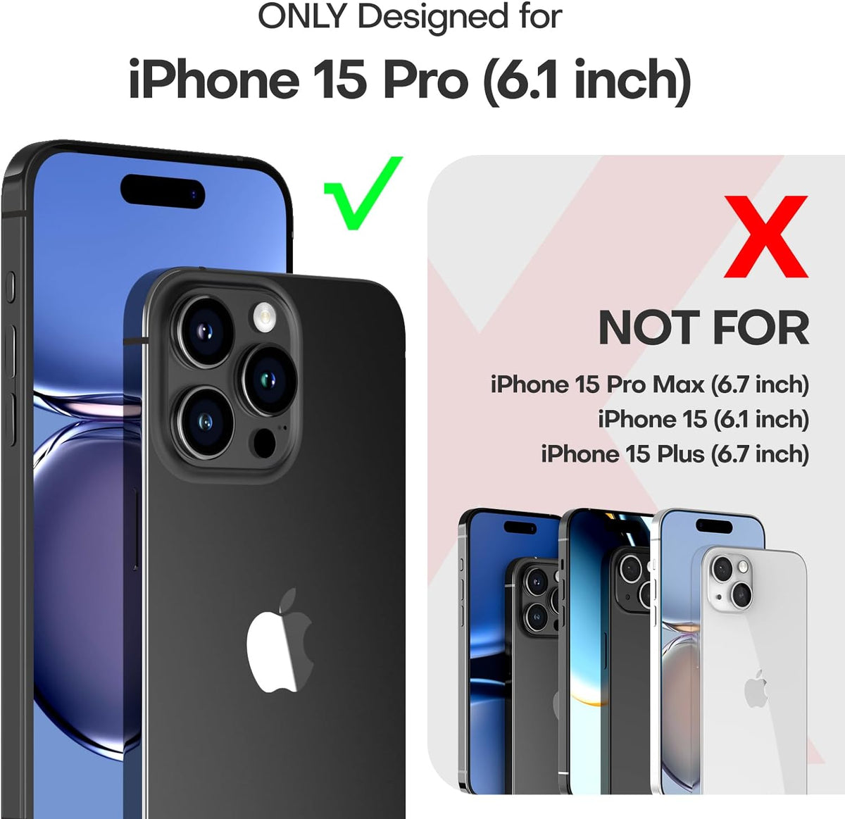 TAURI 5 in 1 for iPhone 15 Pro Case, [Not-Yellowing] with 2X Screen Protector + 2X Camera Lens Protector, [Military Grade Drop Protection] Shockproof Slim Phone Case for iPhone 15 Pro, Gray
