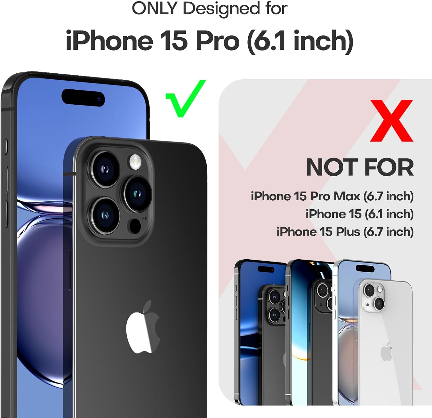 TAURI 5 in 1 for iPhone 15 Pro Case, [Not-Yellowing] with 2X Screen Protector + 2X Camera Lens Protector, [Military Grade Drop Protection] Shockproof Slim Phone Case for iPhone 15 Pro, Gray