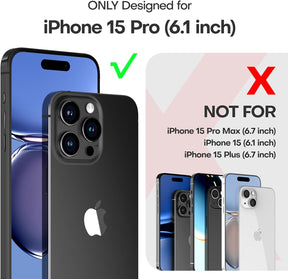 TAURI 5 in 1 for iPhone 15 Pro Case, [Not-Yellowing] with 2X Screen Protector + 2X Camera Lens Protector, [Military Grade Drop Protection] Shockproof Slim Phone Case for iPhone 15 Pro, Gray