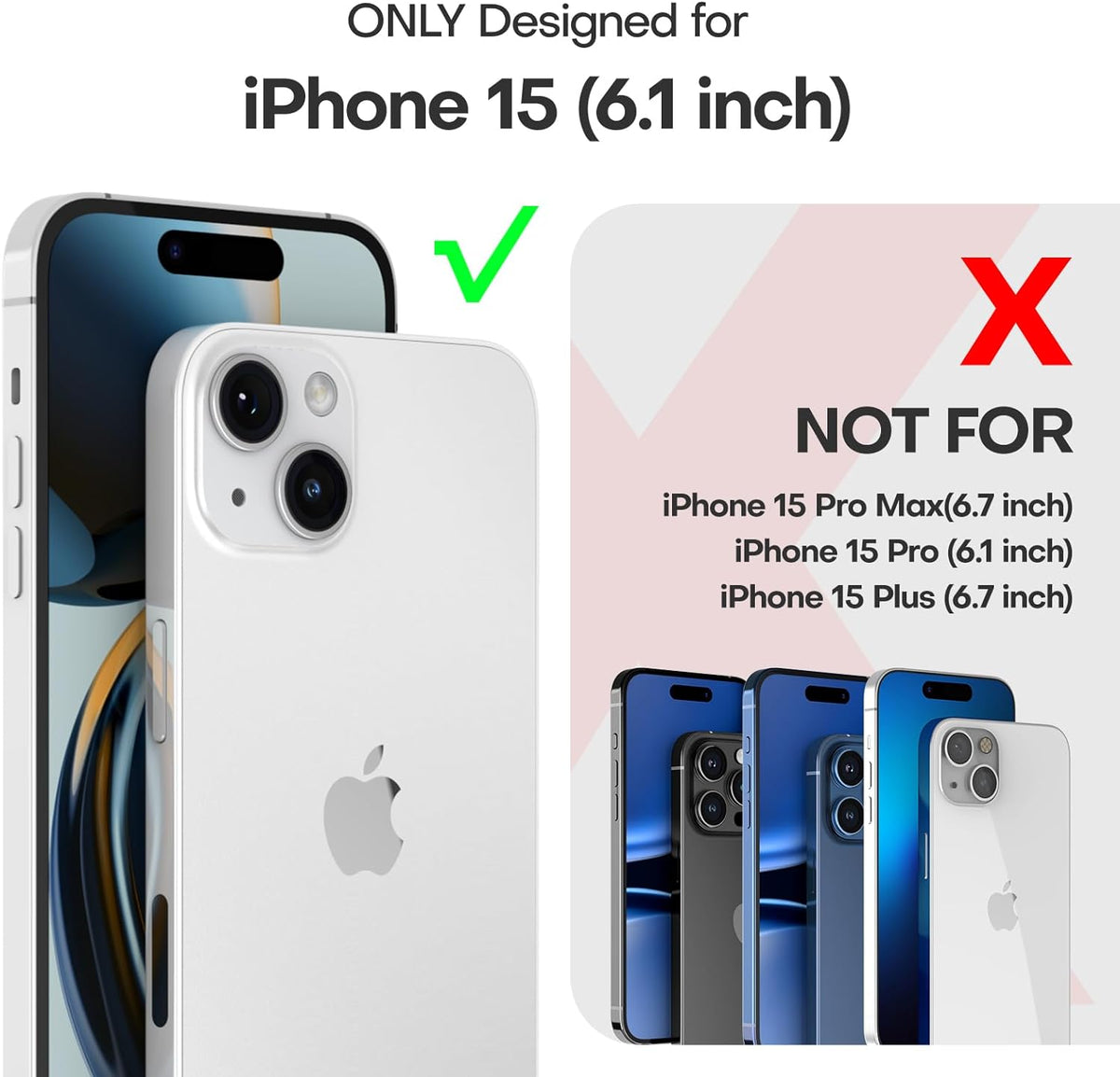 TAURI 5 in 1 for iPhone 15 Case, [Not-Yellowing] with 2X Screen Protectors + 2X Camera Lens Protectors, [Military Grade Drop Protection] Shockproof Slim Phone Case for iPhone 15, Black