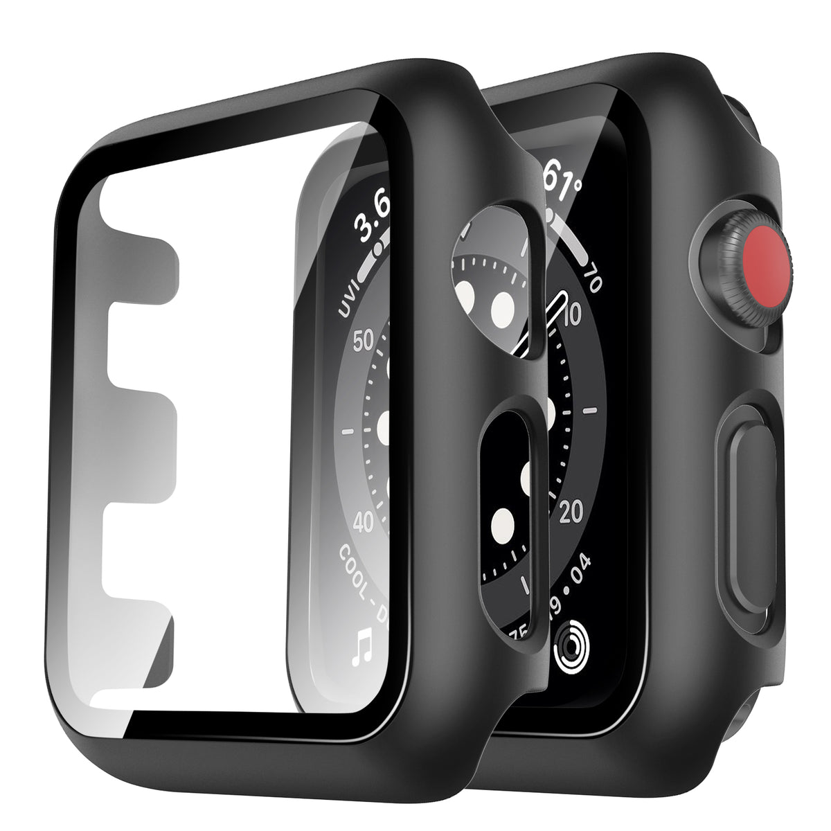 TAURI 2 Pack Hard Case Designed for Apple Watch Series 3/2/1 38mm, [Full Coverage] with 9H Tempered Glass Screen Protector [Touch Sensitive], Slim Protective Cover for iWatch 38mm