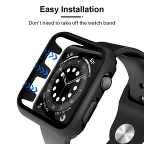 TAURI 2 Pack Hard Case Designed for Apple Watch Series 3/2/1 38mm, [Full Coverage] with 9H Tempered Glass Screen Protector [Touch Sensitive], Slim Protective Cover for iWatch 38mm