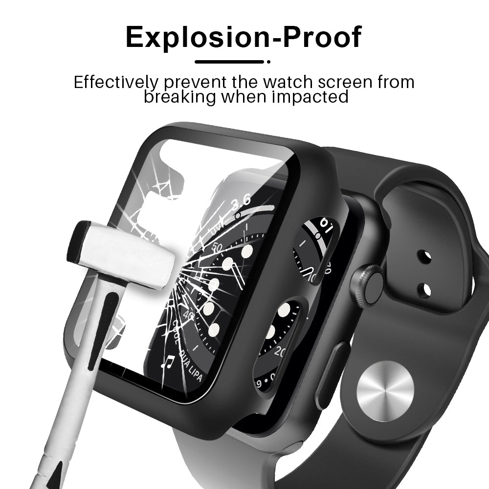 TAURI 2 Pack Hard Case Designed for Apple Watch Series 3/2/1 38mm, [Full Coverage] with 9H Tempered Glass Screen Protector [Touch Sensitive], Slim Protective Cover for iWatch 38mm