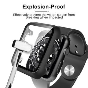 TAURI 2 Pack Hard Case Designed for Apple Watch Series 3/2/1 38mm, [Full Coverage] with 9H Tempered Glass Screen Protector [Touch Sensitive], Slim Protective Cover for iWatch 38mm