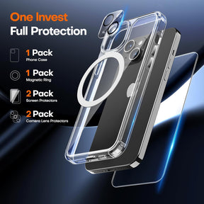 TAURI for iPhone 15 Plus Case, [5 in 1] 1X Clear Case [Not-Yellowing] with 2X Tempered Glass Screen Protector + 2X Camera Lens Protector, [Militarized Drop Defense] Slim Phone Case 6.7 inch, Clear