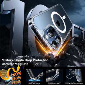 TAURI 5 in 1 Magnetic Case for iPhone 15 Pro [Military Grade Drop Protection] with 2X Screen Protector + 2X Camera Lens Protector, Transparent Slim Fit Case Mag-Safe-Clear