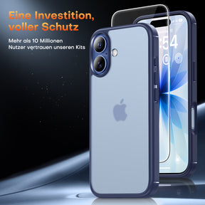 TAURI for iPhone 17 Case, Anti-Yellowing with Screen Protector, Translucent Matte Military-Grade Protection Shockproof Slim Phone Case for iPhone 17, Matte Blue