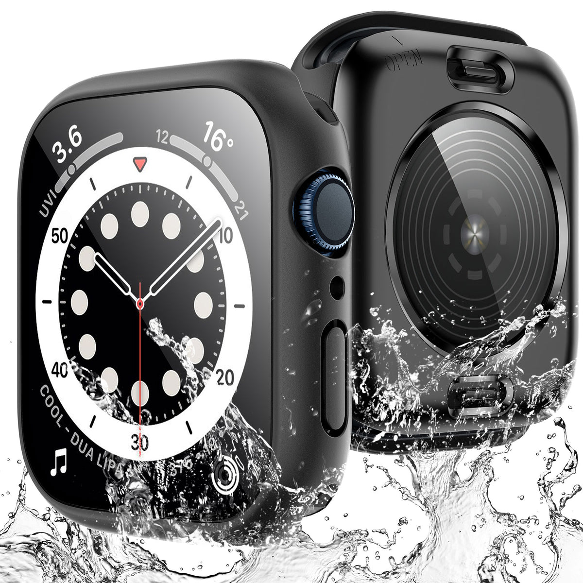 TAURI 2 Pack Waterproof Case Designed for Apple Watch Series SE/6/5/4 40mm, [IP67 Waterproof Certified] with 9H Tempered Glass Screen Protector, [Full Protection] Slim Cover for iWatch 40mm - Black