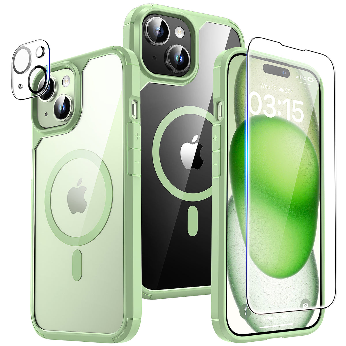 TAURI 5 in 1 Magnetic for iPhone 15 Case Clear, [Designed for Magsafe] with 2X Screen Protectors +2X Camera Lens Protectors, [Not-Yellowing] Shockproof Slim Case for iPhone 15
