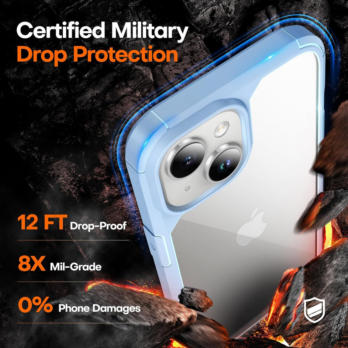 TAURI 5 in 1 for iPhone 15 Case, [Not-Yellowing] with 2X Screen Protectors + 2X Camera Lens Protectors, [Military Grade Drop Protection] Shockproof Slim Phone Case for iPhone 15, Light Blue