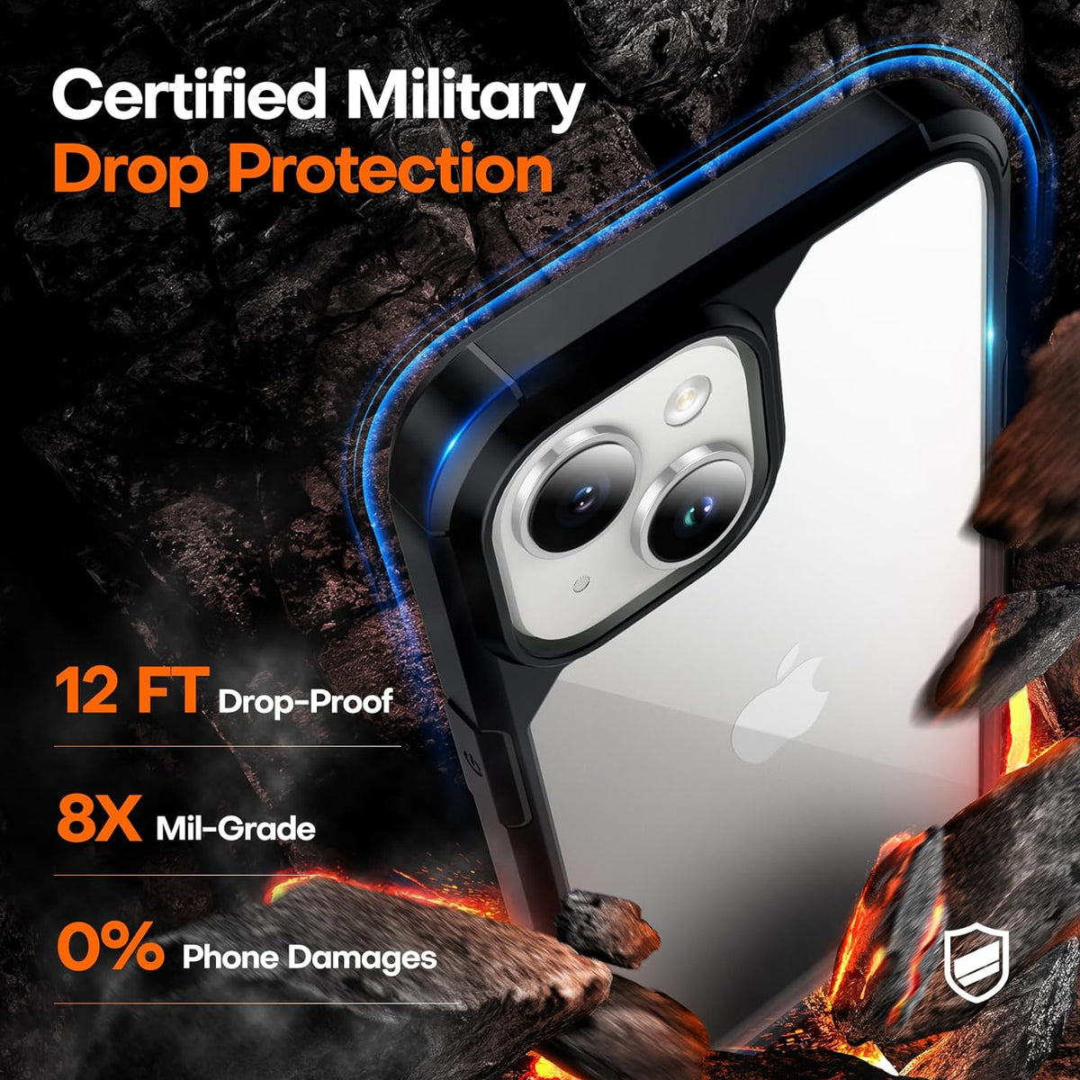 TAURI 5 in 1 for iPhone 15 Case, [Not-Yellowing] with 2X Screen Protectors + 2X Camera Lens Protectors, [Military Grade Drop Protection] Shockproof Slim Phone Case for iPhone 15, Black