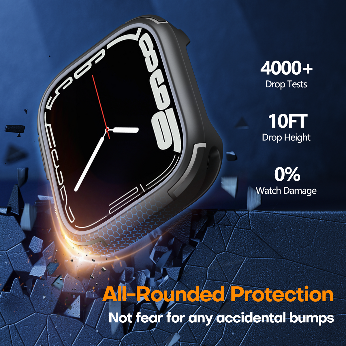TAURI 2 Pack Apple Watch Series 9/8 / 7 45mm Case with Tempered Glass Screen Protector, [Military Drop Protection] [Anti-Scratch] Shockproof Soft Bumper Protective Cover - Black