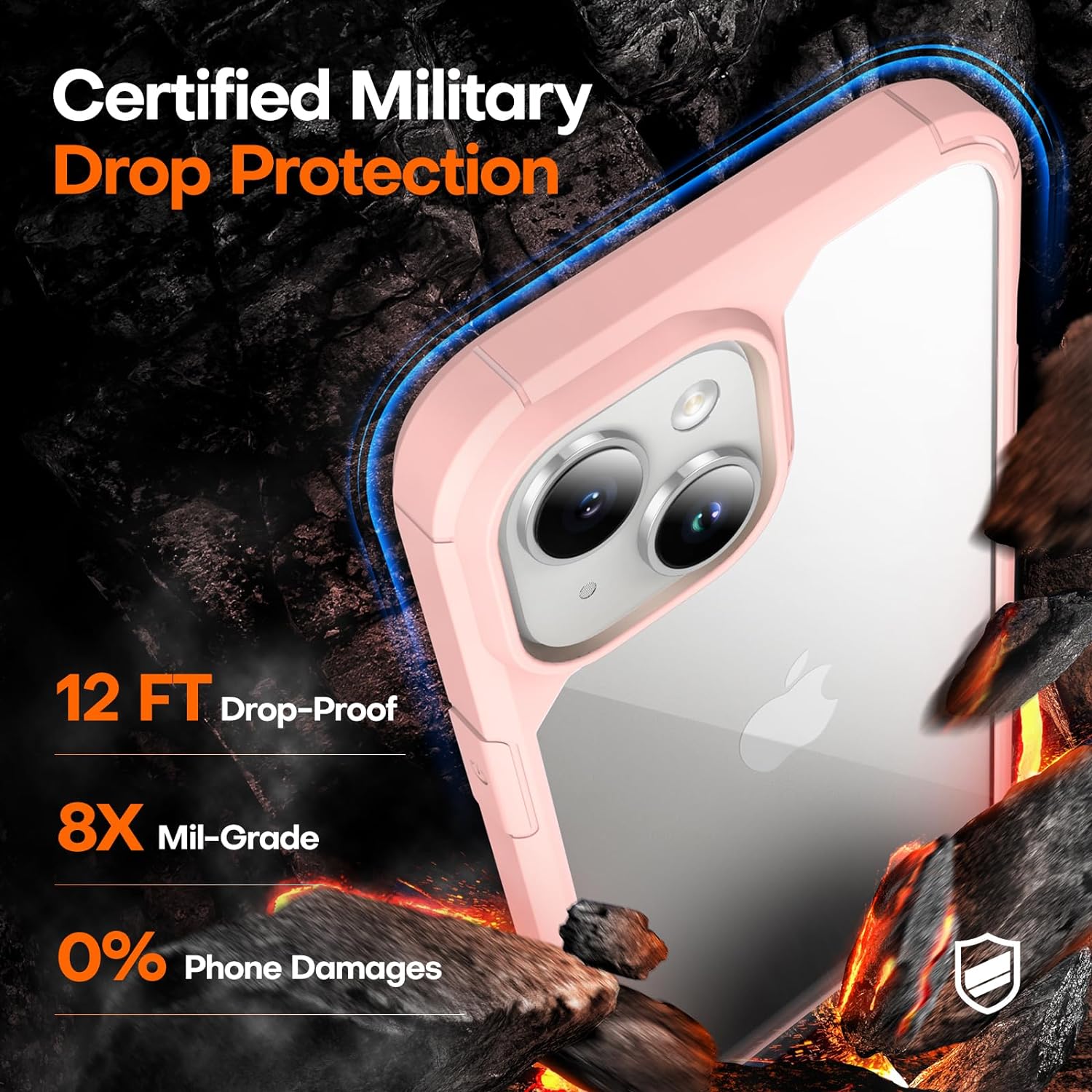 TAURI 5 in 1 Designed for iPhone 15 Plus Case, [Not-Yellowing] with 2X Tempered Glass Screen Protector + 2X Camera Lens Protector, [Military-Grade Drop Protection] Slim Phone Case 6.7 Inch Pink