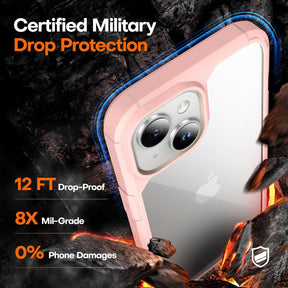 TAURI 5 in 1 Designed for iPhone 15 Plus Case, [Not-Yellowing] with 2X Tempered Glass Screen Protector + 2X Camera Lens Protector, [Military-Grade Drop Protection] Slim Phone Case 6.7 Inch Pink