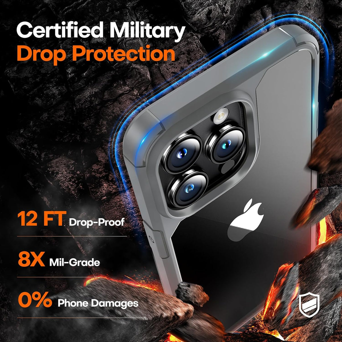 TAURI 5 in 1 for iPhone 15 Pro Case, [Not-Yellowing] with 2X Screen Protector + 2X Camera Lens Protector, [Military Grade Drop Protection] Shockproof Slim Phone Case for iPhone 15 Pro, Gray