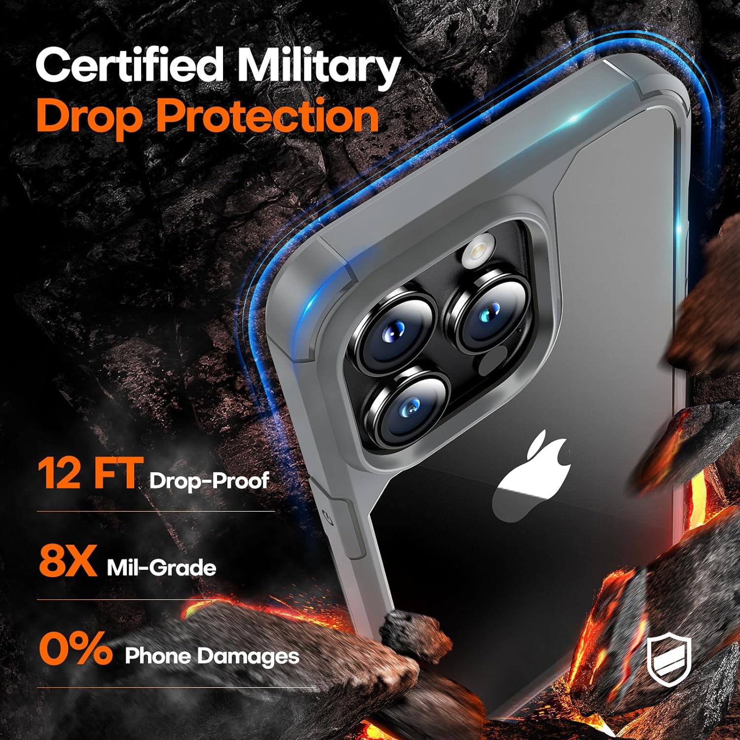 TAURI 5 in 1 for iPhone 15 Pro Case, [Not-Yellowing] with 2X Screen Protector + 2X Camera Lens Protector, [Military Grade Drop Protection] Shockproof Slim Phone Case for iPhone 15 Pro, Gray