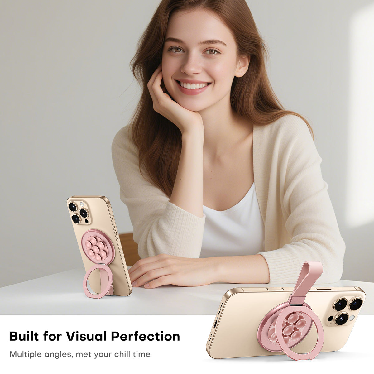 TAURI for Magsafe Suction Phone Grip - Universal Magnetic Suction Grip, 360° Rotating Hands-Free Holder, Silicone Suction Grip for iPhone 16 Pro Max/15/Android/S25,Pink