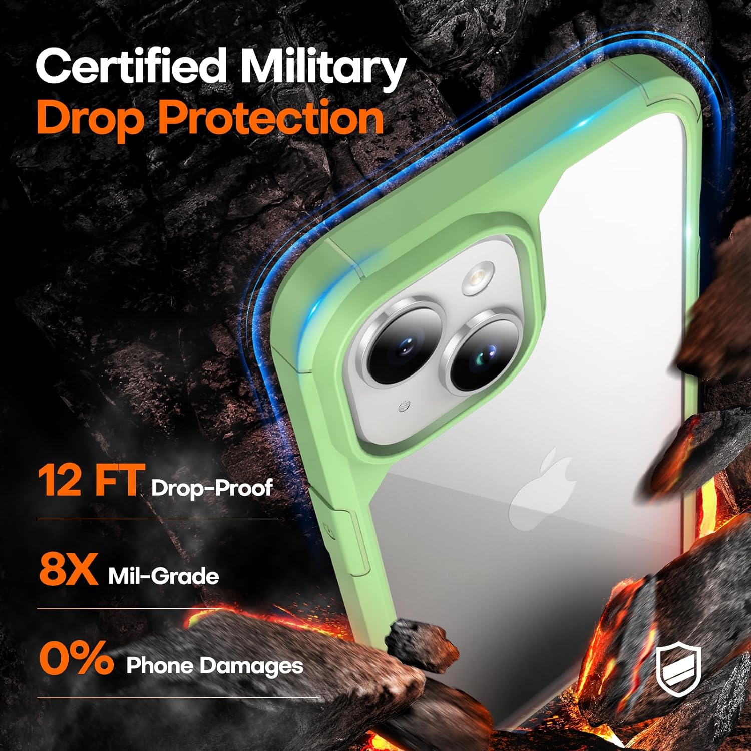 TAURI for iPhone 15 Plus Case, [5 in 1] 1X Clear Case [Not-Yellowing] with 2X Tempered Glass Screen Protector + 2X Camera Lens Protector, [Militarized Drop Defense] Slim Phone Case 6.7 inch, Green
