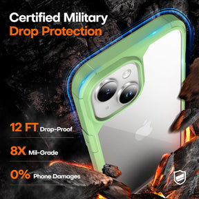 TAURI for iPhone 15 Plus Case, [5 in 1] 1X Clear Case [Not-Yellowing] with 2X Tempered Glass Screen Protector + 2X Camera Lens Protector, [Militarized Drop Defense] Slim Phone Case 6.7 inch, Green