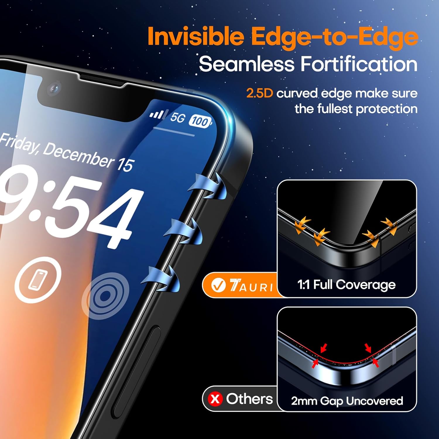 TAURI 4 in 1 for iPhone 13 Screen Protector, 3 Pack Tempered Glass Film + 1 Dust Free Easy Installation Tool, [9H Hardness] Bubble Free Micro-curved Edges HD Screen Protector for 13