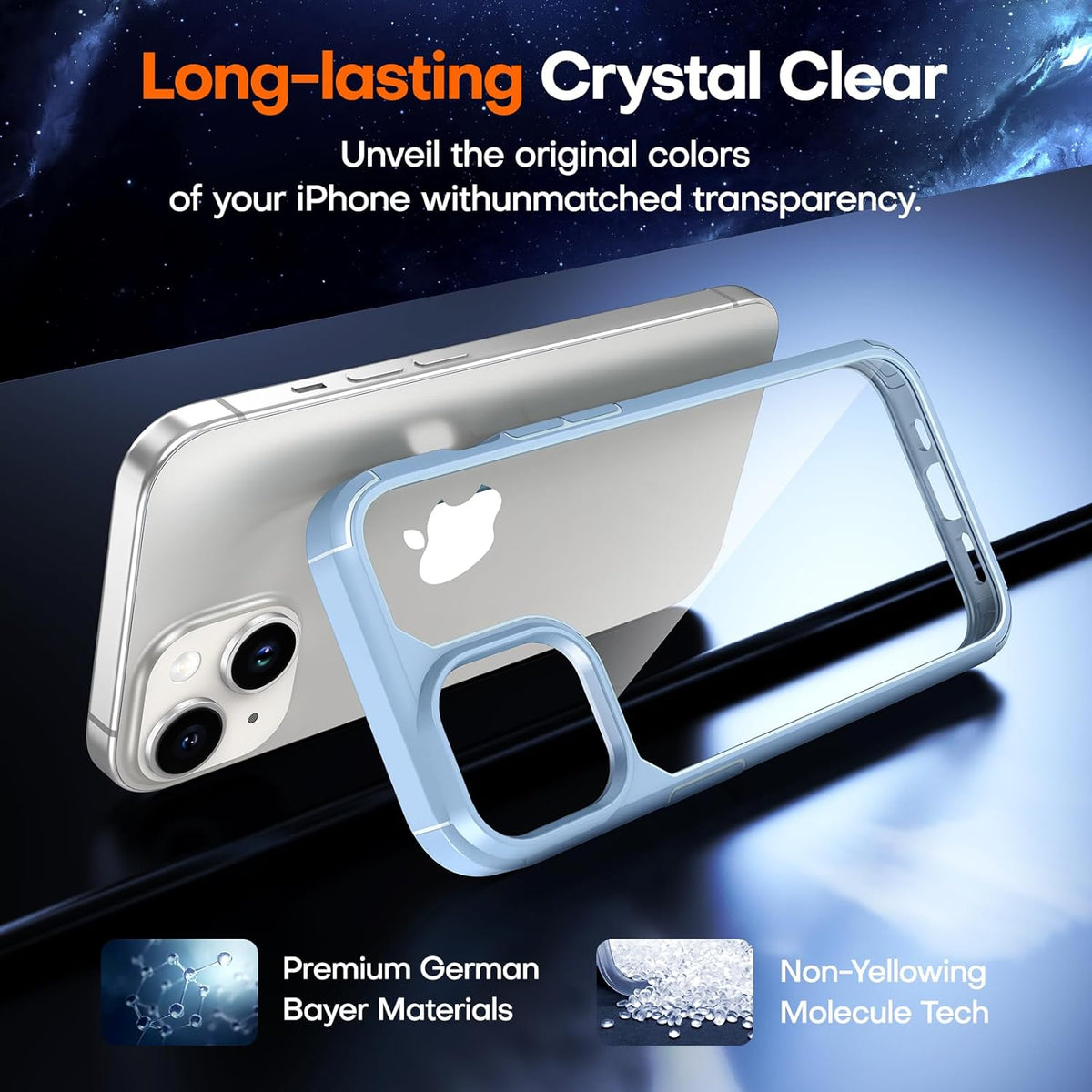 TAURI 5 in 1 for iPhone 15 Case, [Not-Yellowing] with 2X Screen Protectors + 2X Camera Lens Protectors, [Military Grade Drop Protection] Shockproof Slim Phone Case for iPhone 15, Light Blue