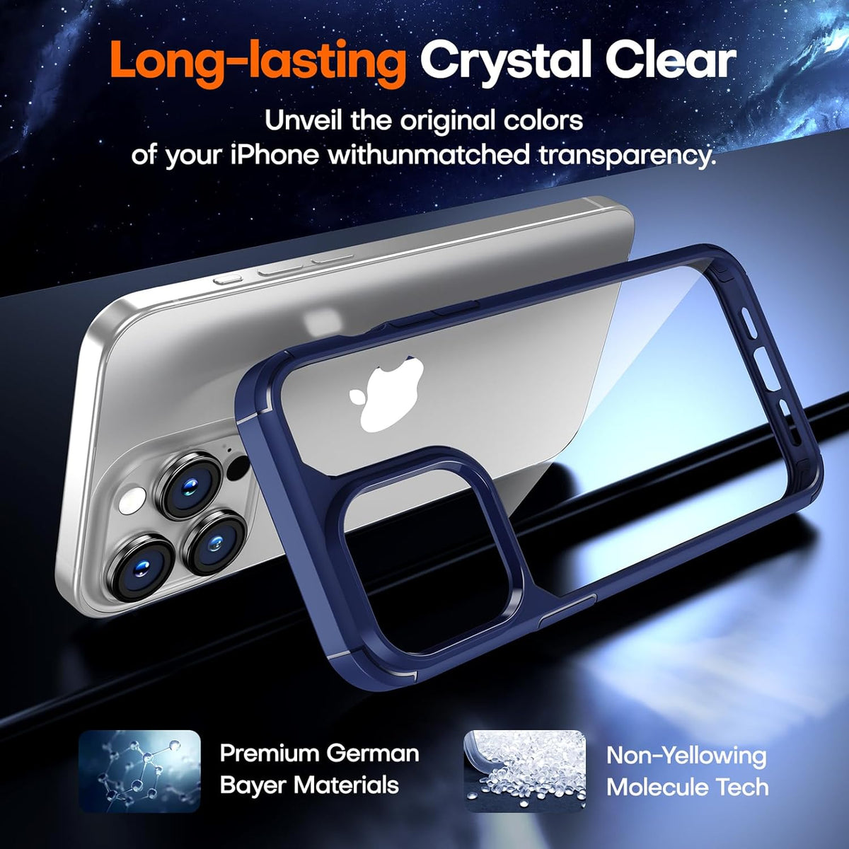 TAURI 5 in 1 for iPhone 15 Pro Case, [Not-Yellowing] with 2X Screen Protector + 2X Camera Lens Protector, [Military Grade Drop Protection] Shockproof Slim Phone Case for iPhone 15 Pro, Blue