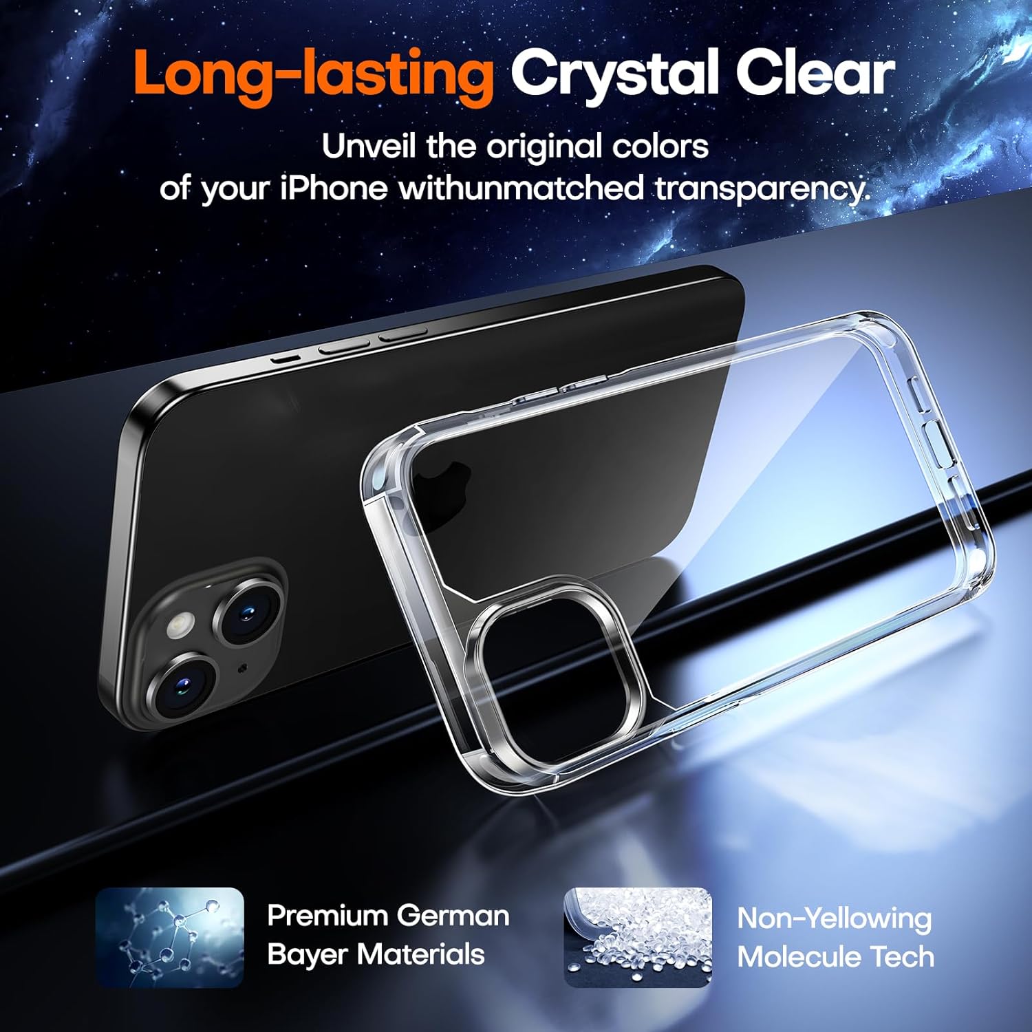TAURI for iPhone 15 Plus Case, [5 in 1] 1X Clear Case [Not-Yellowing] with 2X Tempered Glass Screen Protector + 2X Camera Lens Protector, [Militarized Drop Defense] Slim Phone Case 6.7 inch, Clear