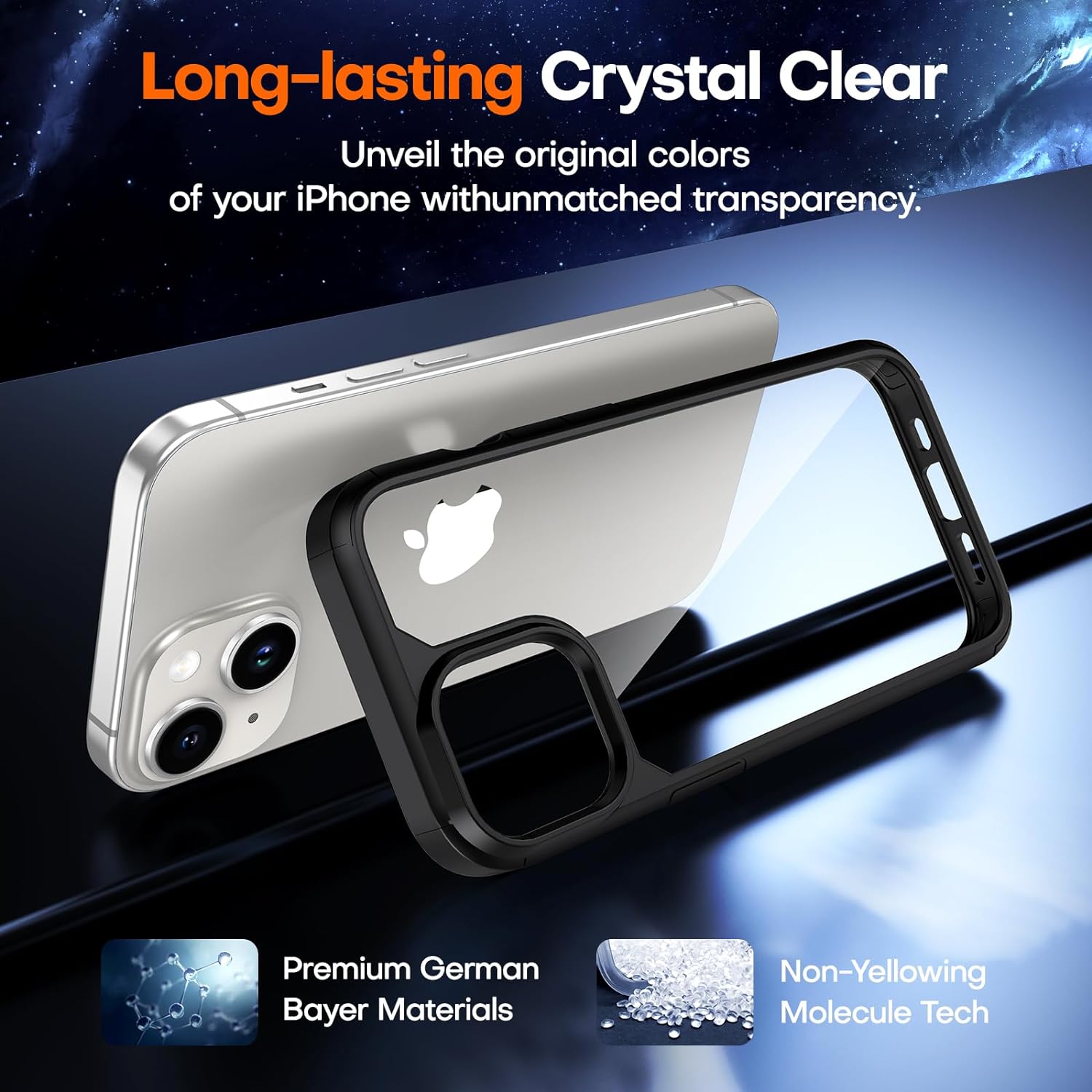 TAURI for iPhone 15 Plus Case, [5 in 1] 1X Clear Case [Not-Yellowing] with 2X Tempered Glass Screen Protector + 2X Camera Lens Protector, [Militarized Drop Defense] Slim Phone Case 6.7 inch, Black