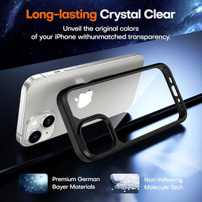 TAURI for iPhone 15 Plus Case, [5 in 1] 1X Clear Case [Not-Yellowing] with 2X Tempered Glass Screen Protector + 2X Camera Lens Protector, [Militarized Drop Defense] Slim Phone Case 6.7 inch, Black