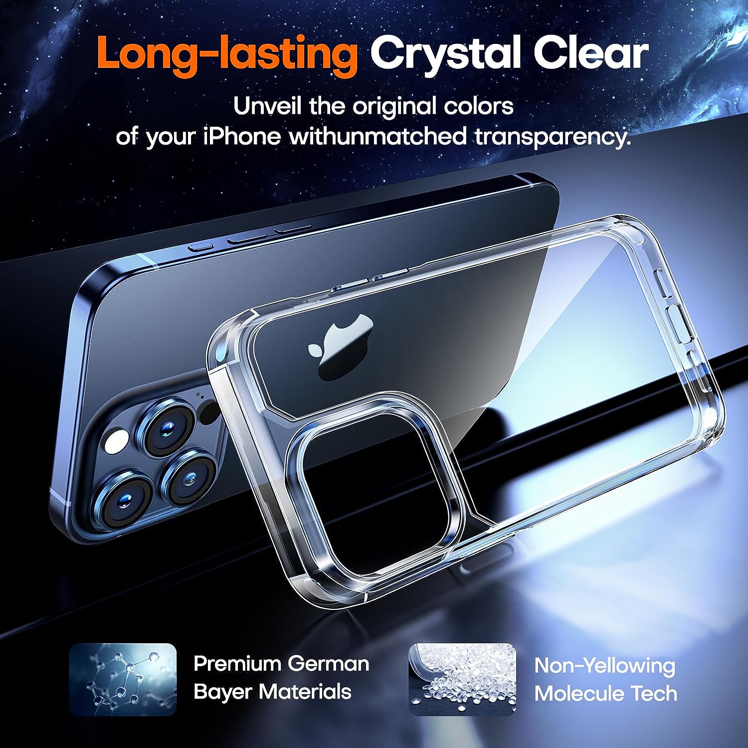 TAURI 5 in 1 for iPhone 15 Pro Max Case Crystal Clear, [Not-Yellowing & Military Drop Defense] with 2X Tempered Glass Screen Protector + 2X Camera Lens Protector, Slim Shockproof Phone Case 6.7 inch