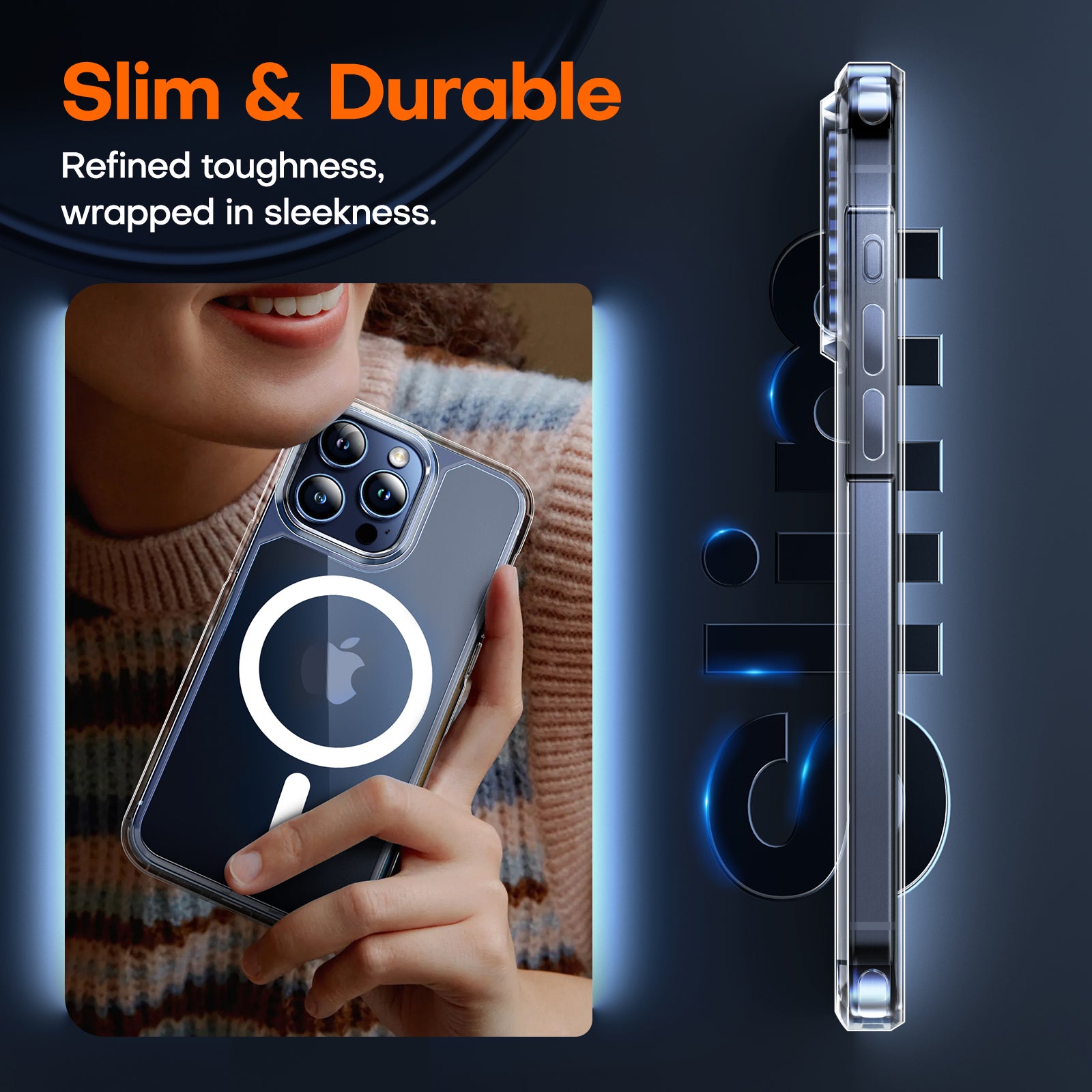 TAURI 5 in 1 Magnetic Case for iPhone 15 Pro [Military Grade Drop Protection] with 2X Screen Protector + 2X Camera Lens Protector, Transparent Slim Fit Case Mag-Safe-Clear