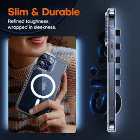 TAURI 5 in 1 Magnetic Case for iPhone 15 Pro [Military Grade Drop Protection] with 2X Screen Protector + 2X Camera Lens Protector, Transparent Slim Fit Case Mag-Safe-Clear
