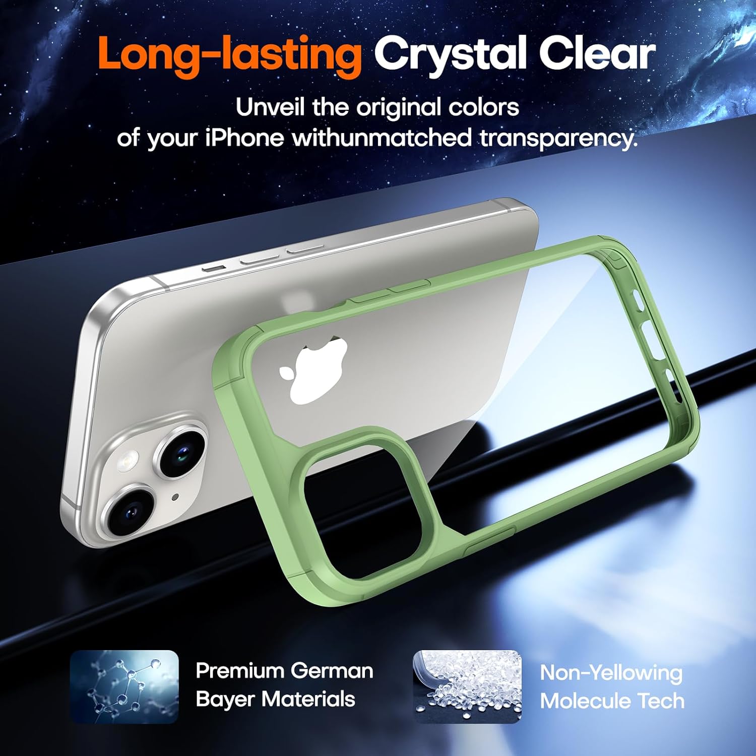 TAURI for iPhone 15 Plus Case, [5 in 1] 1X Clear Case [Not-Yellowing] with 2X Tempered Glass Screen Protector + 2X Camera Lens Protector, [Militarized Drop Defense] Slim Phone Case 6.7 inch, Green
