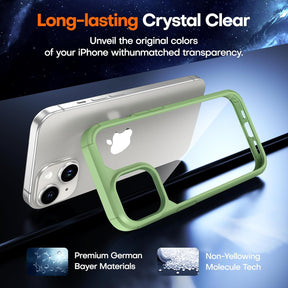 TAURI for iPhone 15 Plus Case, [5 in 1] 1X Clear Case [Not-Yellowing] with 2X Tempered Glass Screen Protector + 2X Camera Lens Protector, [Militarized Drop Defense] Slim Phone Case 6.7 inch, Green
