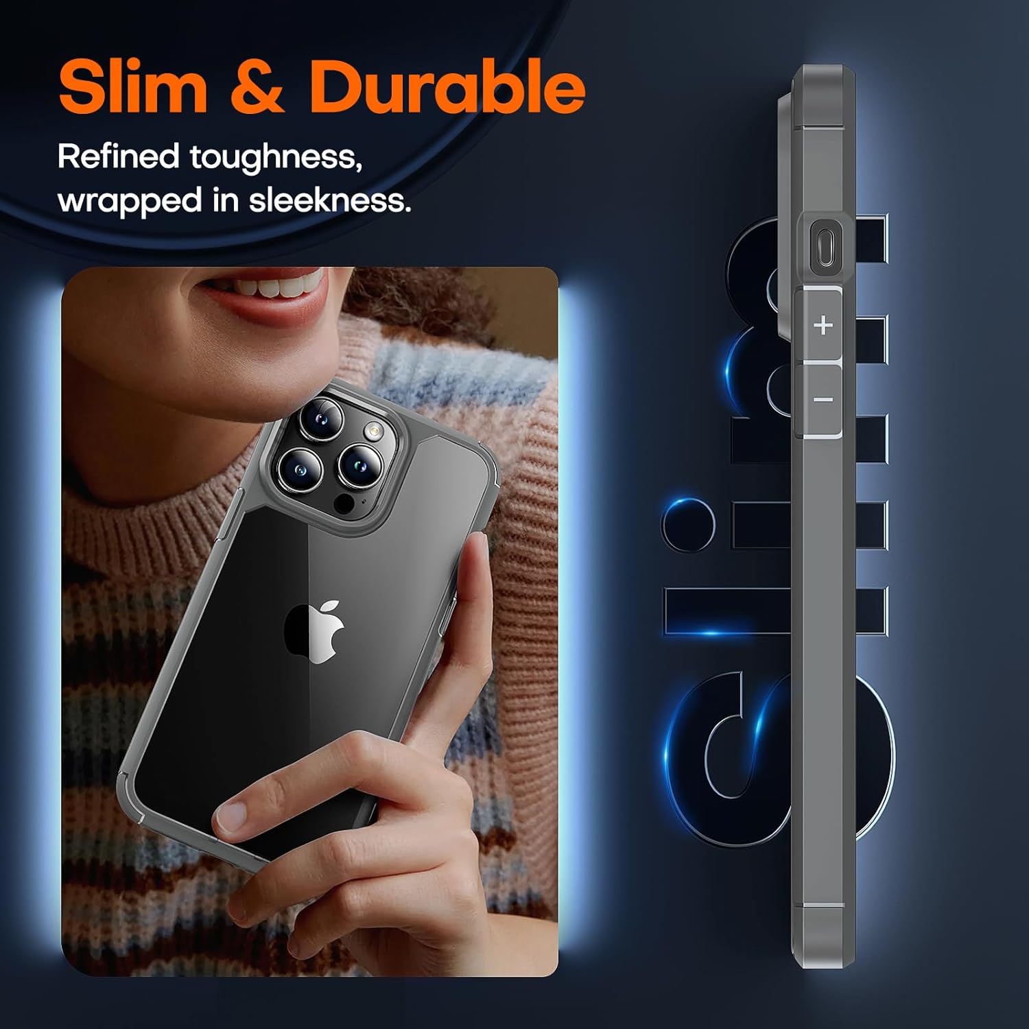 TAURI for iPhone 15 Pro Max Case, [5 in 1] 1X Clear Case [Not-Yellowing] with 2X Tempered Glass Screen Protector + 2X Camera Lens Protector, [Militarized Drop Defense] Slim Phone Case 6.7 inch, Gray